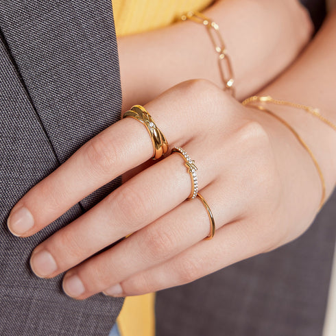 Gold Cross Cubic Zirconia Ring